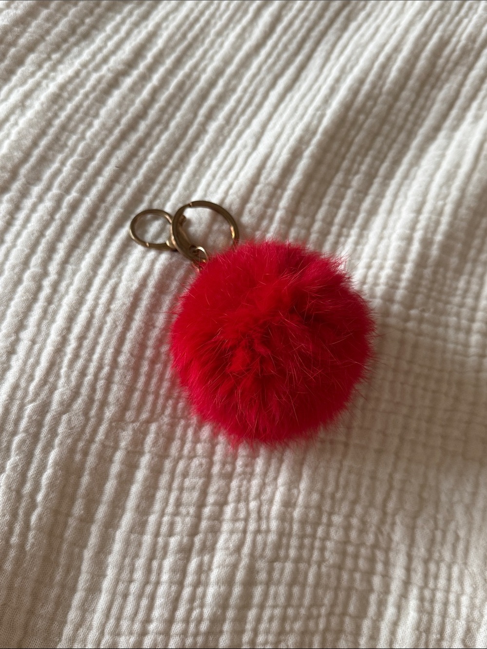 Fluffy Faux Fur Keychain red key chain pom pom pompom ball bag charm